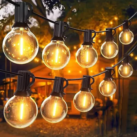 15 Mts Inquebrável Varal Luz Corda G40 25 Lampadas Pátio Pub 127v Branco-quente