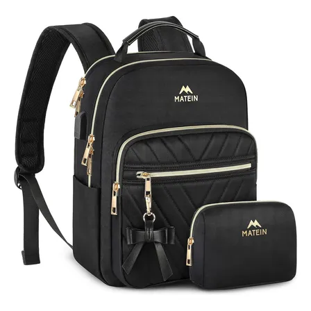 Mochila de Mujer Escolar de Moda Impermeable y Antirrobo Matein 1342 Color Negro Lisa 36.8L