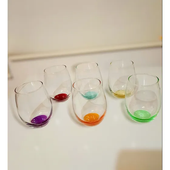 Juego 6 Vasos De Copa Cortos Sin Tallo Con Fondo De Colores