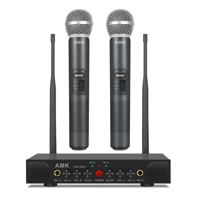 Microfone Sem Fio Duplo Mic De Mão Profissional Cor Preto