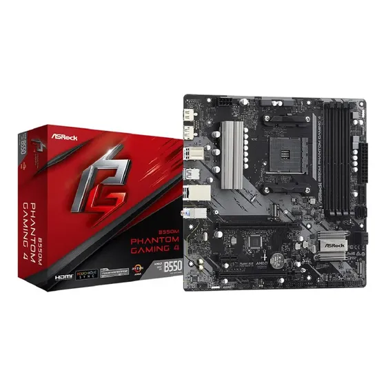 Placa Madre Asrock B550m Phantom Gaming 4, Matx, Am4 Negro