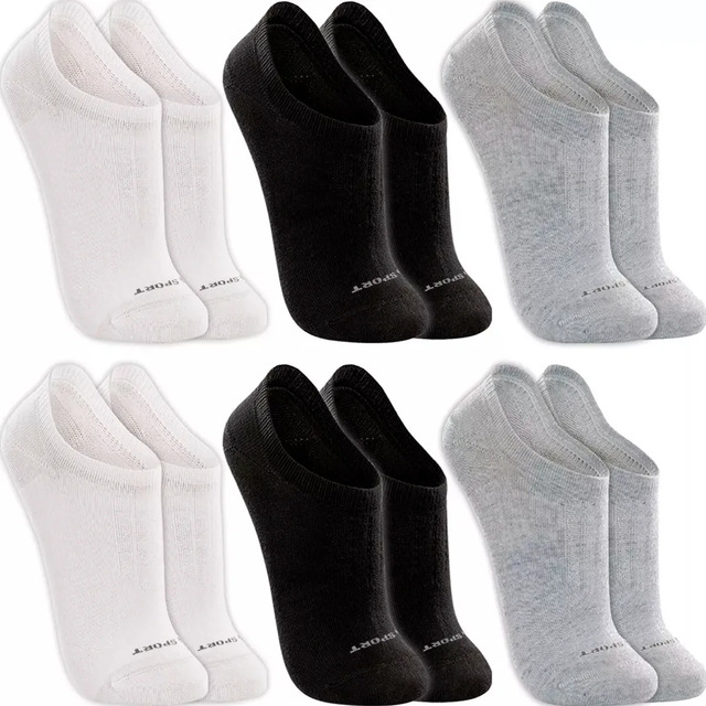 Kit com 6 pares de meias sapatilha Lupo modelo Sport nas cores branca, preta e cinza dispostas em grade