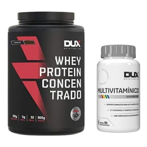 Whey Protein Concentrado 900g + Multivitamínico 60 Caps Dux