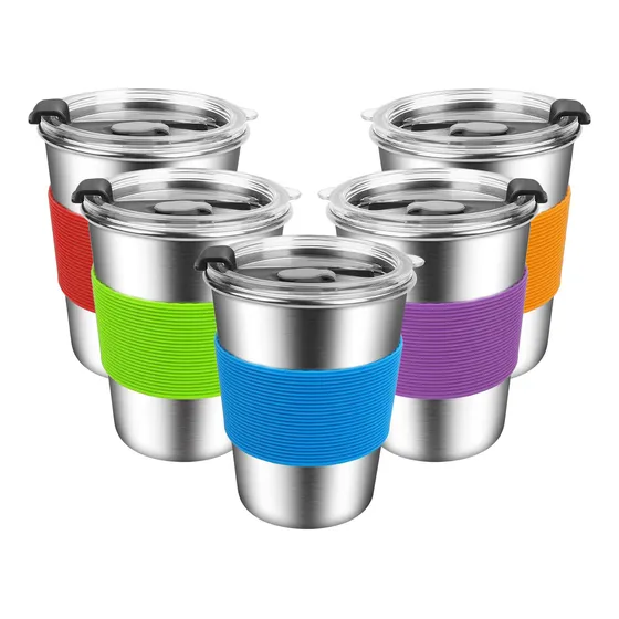 Vaso Acero Inoxidable Para Niño Metal Tapa Manga Agua 12