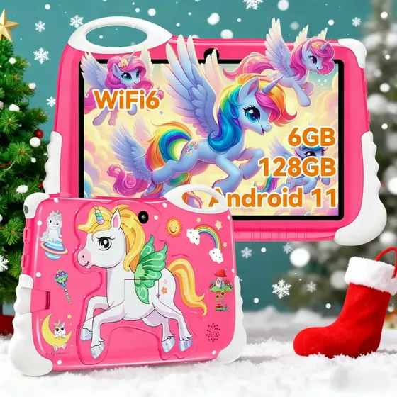 Lokooy Tablet Infantil 7'' Android 11 RAM 6GB 128GB WiFi Rosa con Apps y Funda Resistente