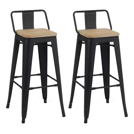 Silla Taburete Tolix Barra Metalica 69cm Asiento Madera Bcv