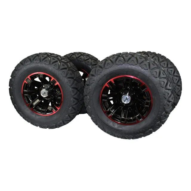 Juego  Atw- Rueda Aluminio Negro Rojo Para Golf Atv Utv