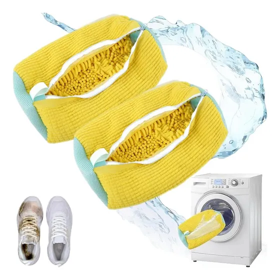 Bolsa De Lavado Para Zapatos Rejilla Lavadora Universal 2pcs Bolsa De Lavado Duradera Con Cierre Oculta Para Zapatos De Tenis, Pantuflas, Bolsa De Zapatos, Para Lavadora Limpieza De 360°color Amarillo