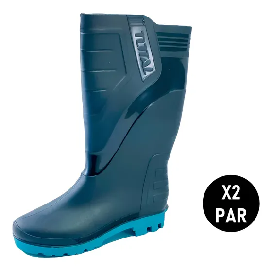 Bota De Caucho Pvc Negra Caña Alta Sin Punta De Hierro