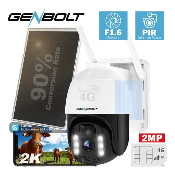 Genbolt Cámaras De Vigilancia 3g/4g Lte 2k Solar Exterior Con Sim Cámara Inalámbricas Cámara De Seguridad Sin Wifi Con Batería 15600mah Ptz Con Seguimiento Automático 2k F1.6 Apertura Cámara Para Casa