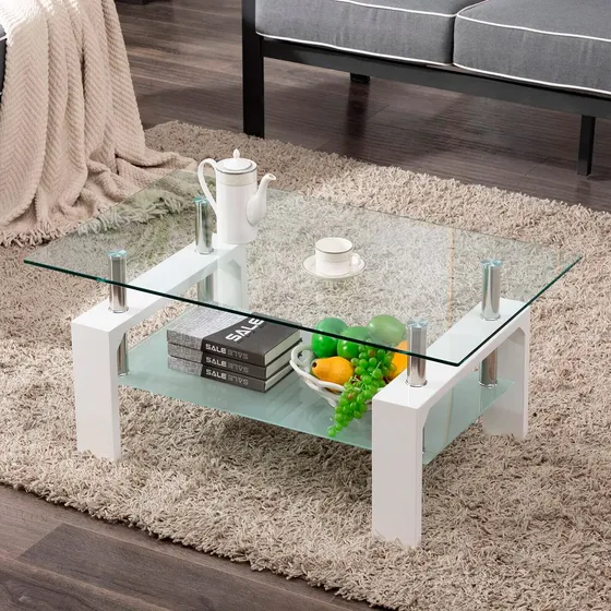 Mesa Ratona De Living Rectangular De Vidrio 100 cm x 60 cm - Ana Color Blanco