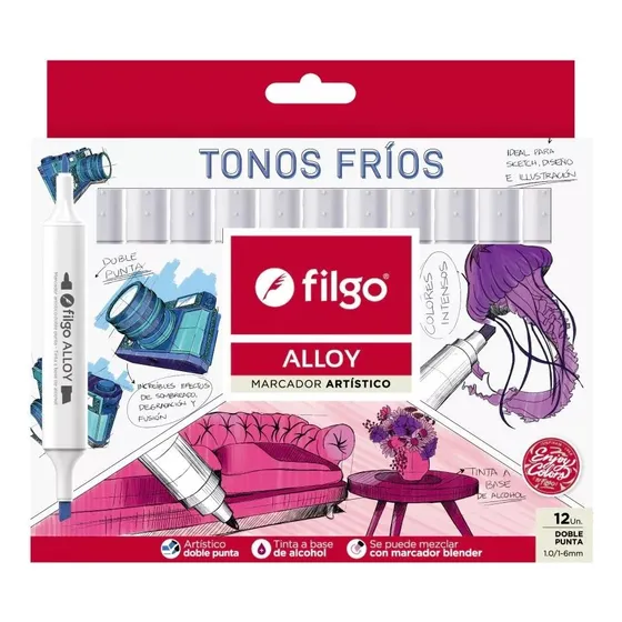Marcadores Artisticos Tonos Frios Filgo Alloy Caja X 12 Colores