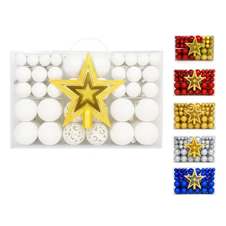 Kit 100 Bolas Natal Lisas/foscas/glitter C/ Ponteira Enfeite - Branco