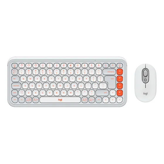 Kit Teclado Y Mouse Logitech Pop Icon Español Blanco Naranja