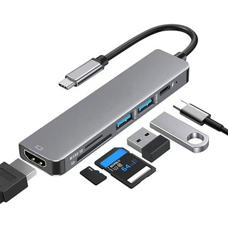 Hub Adaptador Usb-c 6 En 1 (hdmi,2x Usb 3.0, Tf, Sd, Usb-c) Hub Adaptador Usb-c 6 En 1 (hdmi,2x Usb 3.0, Tf, Sd, Usb-c)