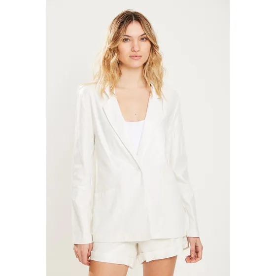 Blazer Relax De Lino Foil Sin Forreria Off White Koxis Mujer