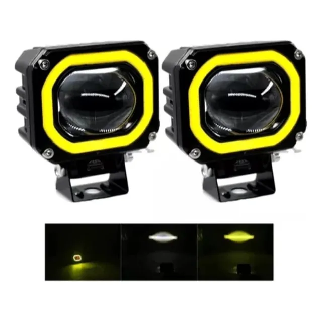 Par Barra Faro Led Blanco / Amarillo Cuadaro Lupa Aro Gel