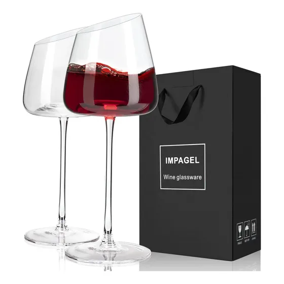 2 Copa Vino Tinto Inclinada Moderna Tallo Largo Mano