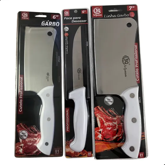 Faca Desossar + 2 Cutelo Açougueiro Cozinha Profissional Aço