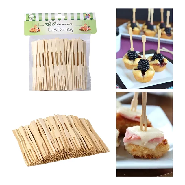 Mini Tenedor Pinchos Picada Bambu Madera Catering X100 