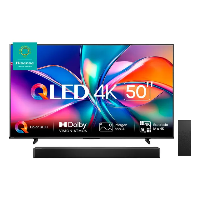 Combo Hisense Pantalla Qled 4k De 50 50qd6qv Vidaa U Compatible Con Alexa ,dolby Vision Atmos, Escalado Ia A 4k, Hdmi, Lan, Wifi. Control De Voz. Bluetooth. (2025) + Barra De Sonido Hisense 2.1 Ch 24