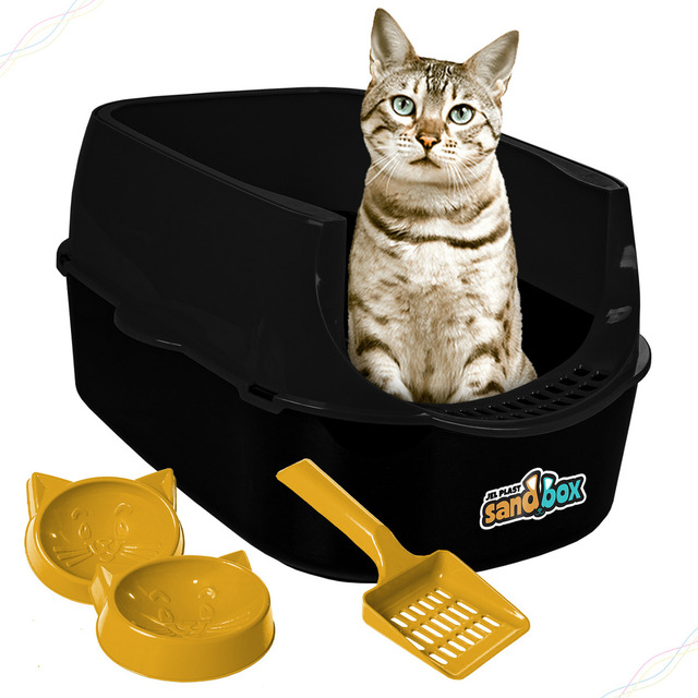 Caixa De Areia Banheiro Gato Sanitário Furba Grande Sandbox Cor Preto Caixa De Areia Banheiro Gato Sanitário Furba Grande Sandbox Cor Preto