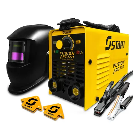 Inversora De Solda Mma Tig 170a Bivolt + Mascara + Esquadros Amarelo 127/220v