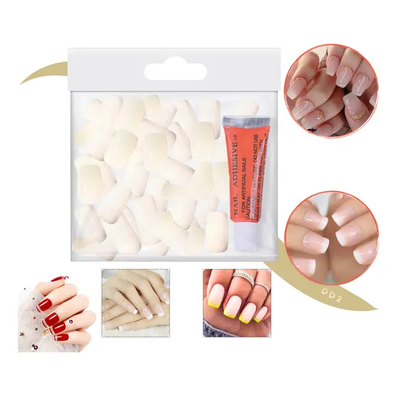 1 Pack Uña Postiza Cuadradas Con Pegamento X12u Press On 