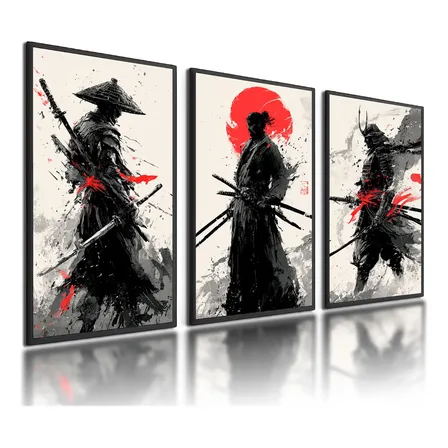 Kit 3 Quadros Decorativos Samurai Arte Japonesa Oriental Preto