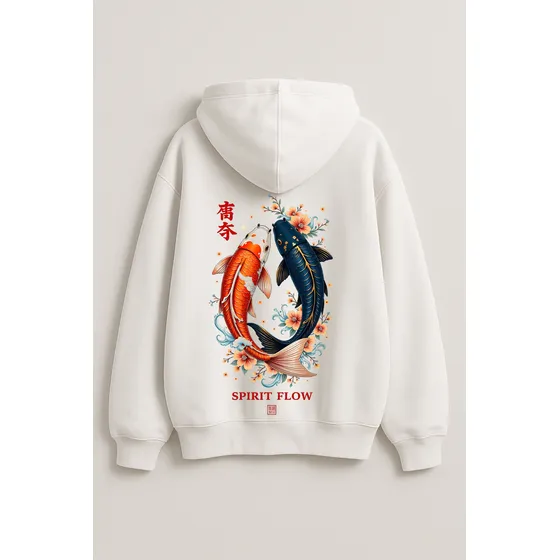 Buzo Oversize Blanco Con Carpas Koi Diseño Spirit Flow Japón