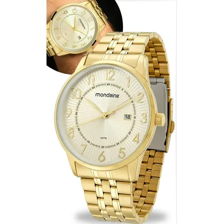 Relógio Mondaine Masculino Dourado Analógico Aço Inoxidável 50m