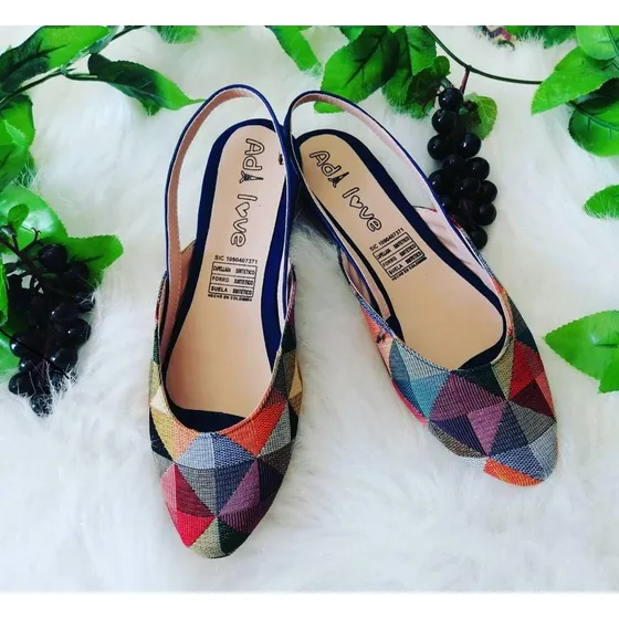 Sandalia  Baleta  Bailarina Plana Multicolor Rombos