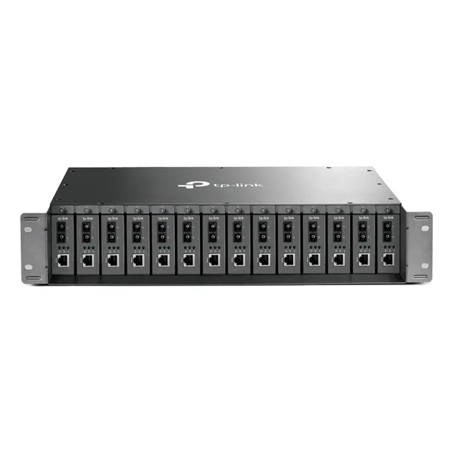 Chasis Rack TP-Link 2u con 14 ranuras para conversor multimedia, color negro
