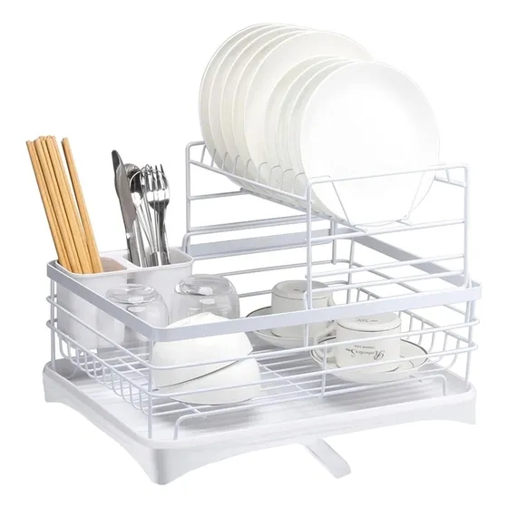 Escurridor Seca platos Vajilla 2 niveles con bandeja drenaje agua Cocina IMBACK Color Blanco