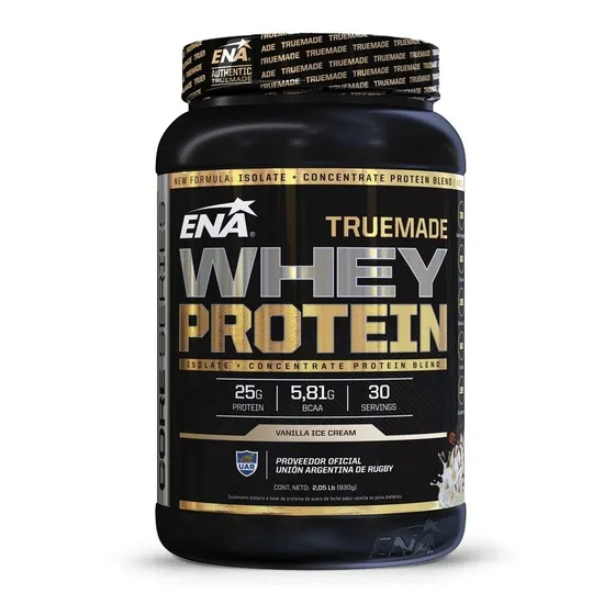 Suplemento en polvo ENA Sport True Made Whey Protein proteínas sabor vanilla ice cream en pote de 930g