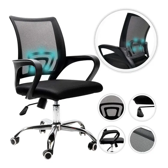 Silla De Escritorio Oficina Home Office Cromada Ejecutiva Color Negro