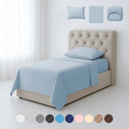 Juego De Sábanas Individual 3000 Hilos Suave Diseño Rayado 3 Piezas Blick Color Azul Mezclilla