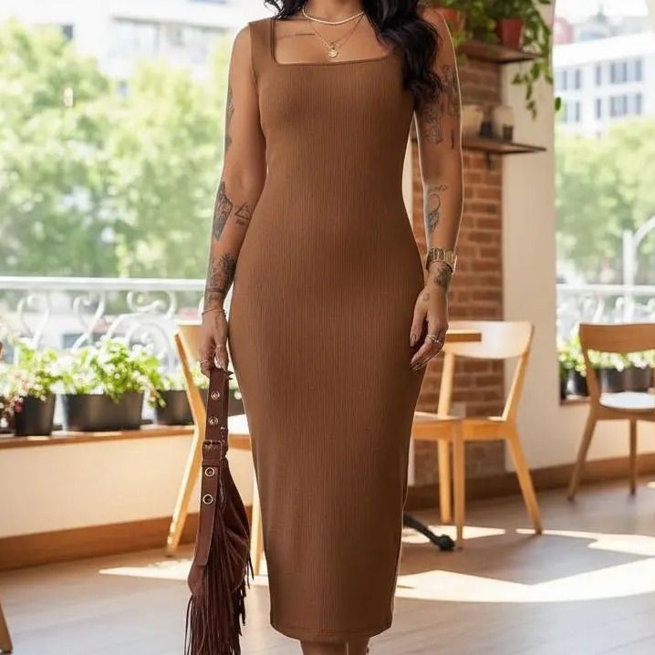 Vestido Longo Casual Festa Alça Grossa Fenda Moda Elegante