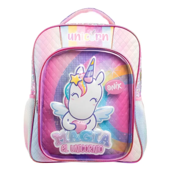 Mochila Escolar Grande Primaria Ruz Onix Unicornio 178593 Color Rosa
