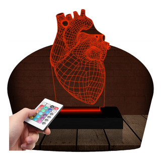 Luminária Led 3d | Coração Cardiologista 16 Cores + Controle Luminária Led 3d | Coração Cardiologista 16 Cores + Controle