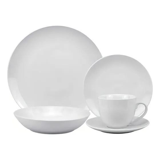 Juego De Loza 30 Piezas Cerámica Vajilla Diseño Platos Tazas Color Blanco Líneas