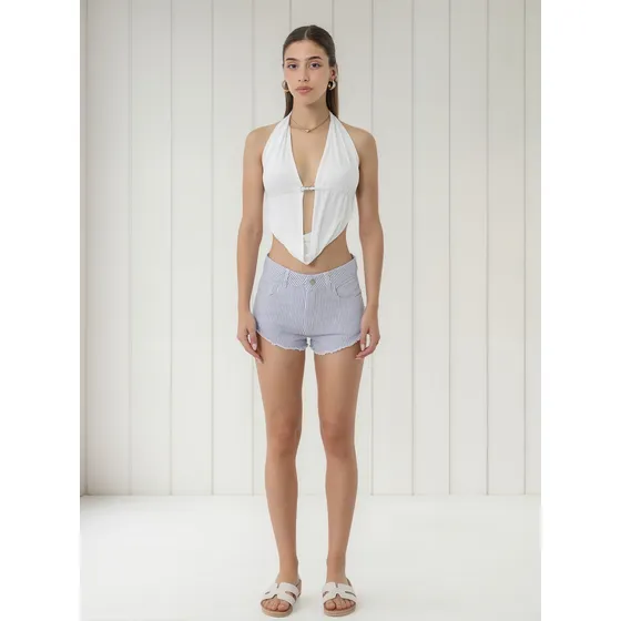 Short Jean Infoestilos Mujer Rigido Rayado Tiro Medio (2)