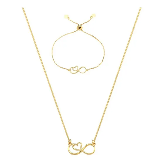 Conjunto Gargantilha E Pulseira Amor Ao Infinito Ouro