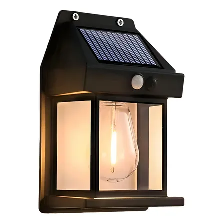 Arandela Solar Luminária De Parede Externa Luz Led Sensor Presença Top Estrutura Preto