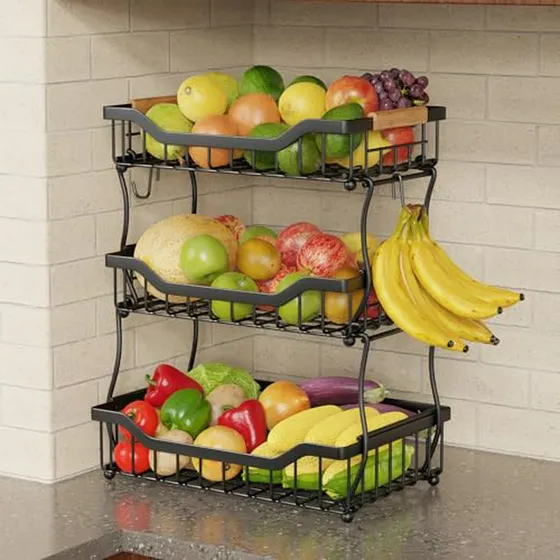 Organizador De Frutas Y Verduras De 3 Niveles Con Ganchos Pa