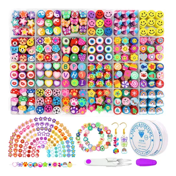 480 Cuentas Arcilla De Emoji Carita Feliz Flores Bisuteria