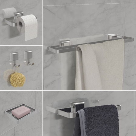 Kit De Acessórios Banheiro Luxo 6 Peças Inox Duplo 2 Cabides Kit De Acessórios Banheiro Luxo 6 Peças Inox Duplo 2 Cabides