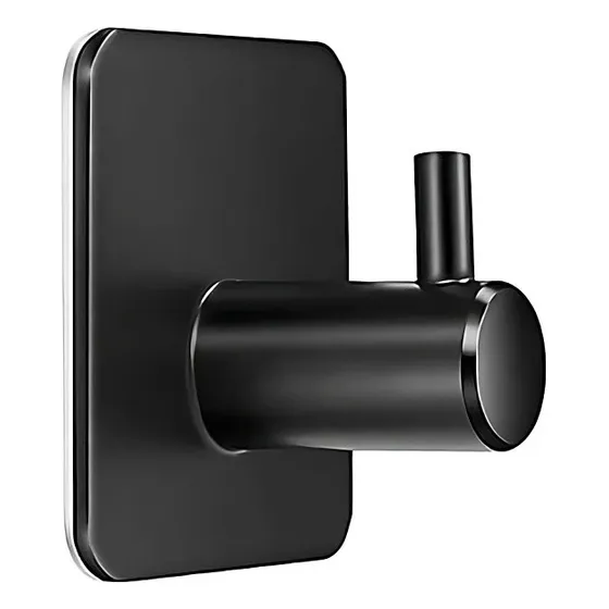 Gancho Perchero Percha Adhesivo Acero Inox Negro Reforzado