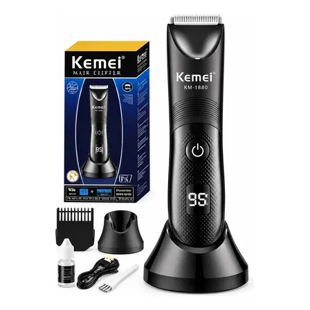 Aparador Pelos Íntimos Kemei KM-1840 Masculino Recarregável USB IPX7 À Prova D'Água Barbeador Corporal Depilador Elétrico Trimmer Virilha Axilas Peito Barba Bivolt Lâmina Cerâmica Preto Unissex