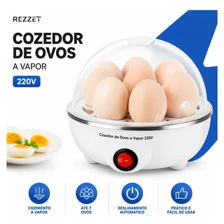 Cozedor Elétrico de Ovos Rezzet 7 Ovos Cozinha Legumes a Vapor Automático Panela Elétrica Vaporizador Cozedor de Alimentos com Desligamento Automático Cozinha Prática Rápida